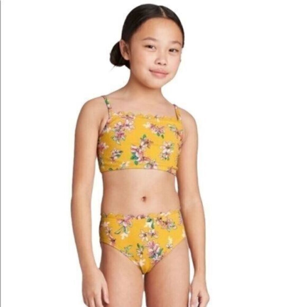 Art Class Girls Yellow Floral Bikini Set Large 10 12 NWT